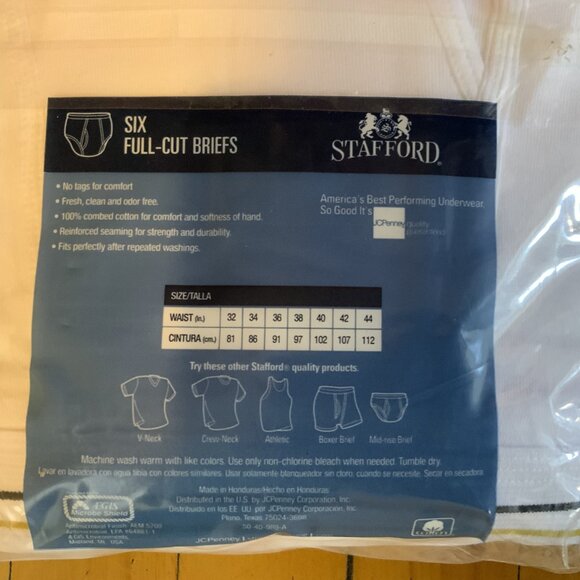 Lot Of 2 (Packs) Stafford Men's 6 Full-Cut Briefs Size 44 New in Package - Picture 9 of 10